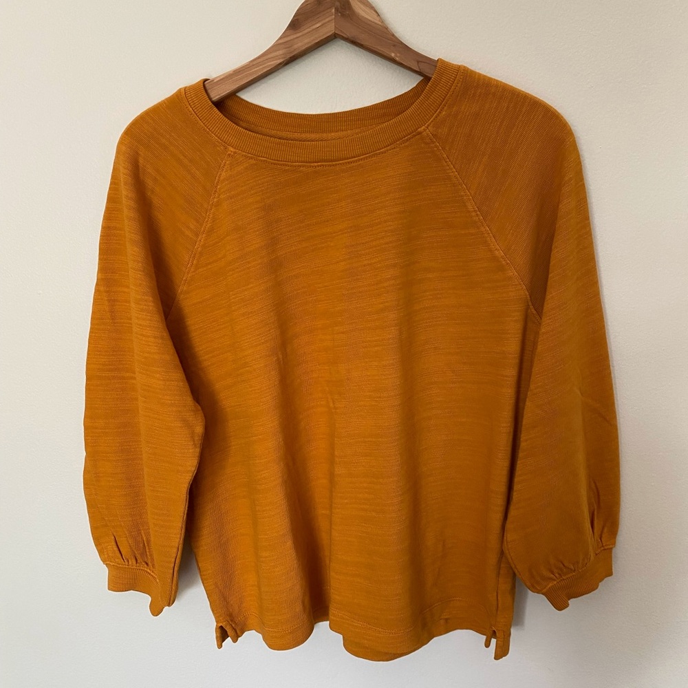 LOFT Medium cotton 3/4 sleeve crew neck top burnt orange slightly cropped